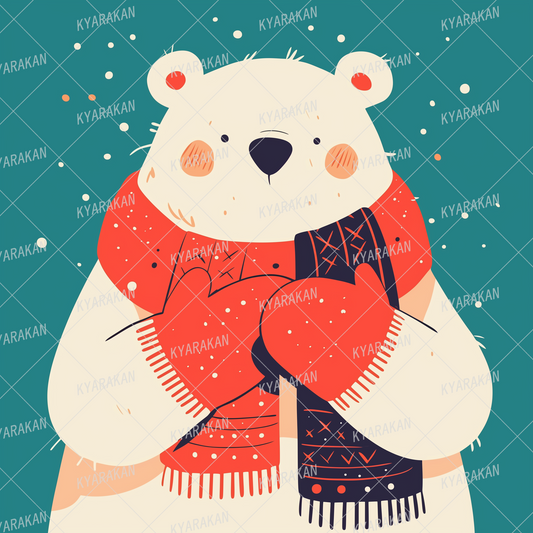 AC-0804: A polar bear with a red and black patterned scarf