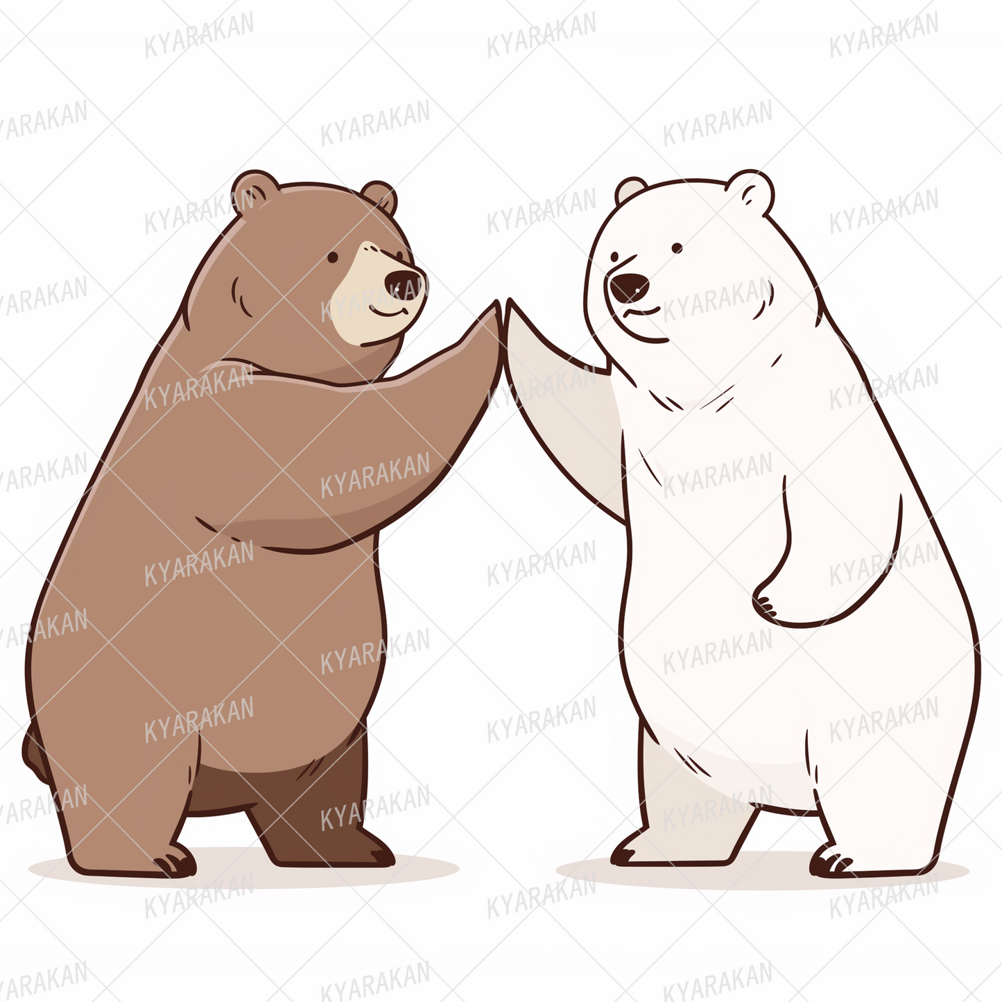 AC-0823: Brown bear and white bear facing each other and high-fiving