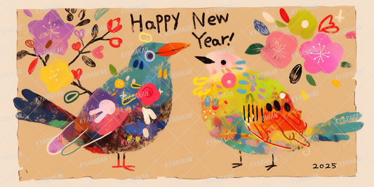 AC-0825: Hand-drawn colorful bird New Year's card art design