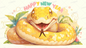 AC-0829: New Year's card art of a golden snake symbolizing happiness and prosperity