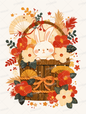 AC-0835: A cute rabbit peeking out from a bucket with a design that highlights the gorgeous Japanese beauty.