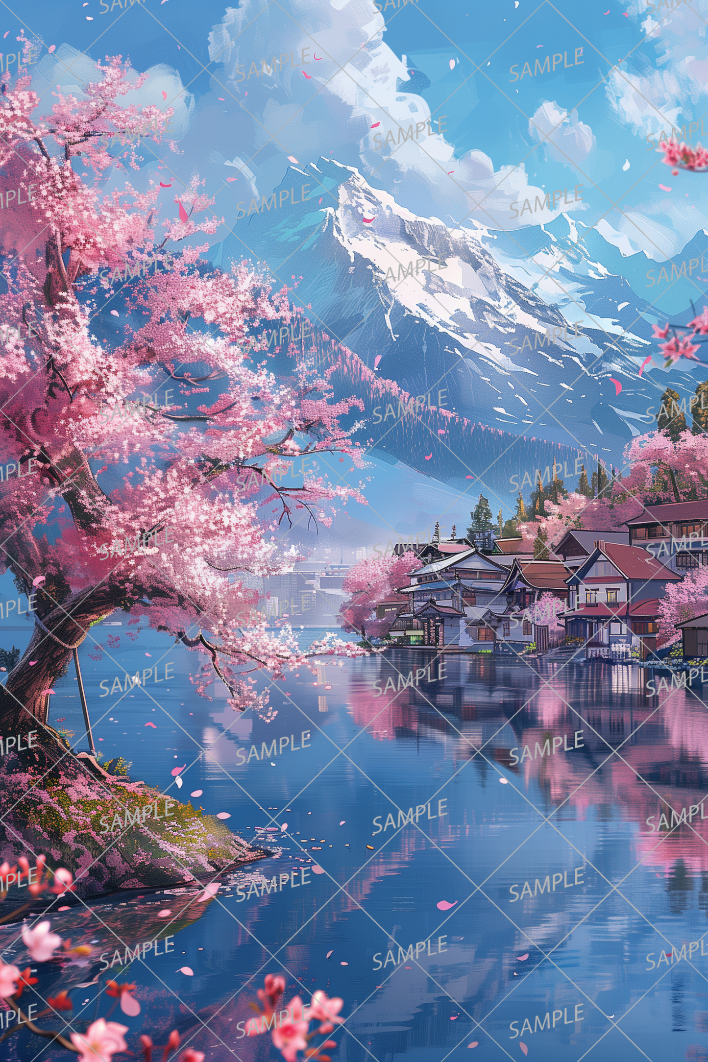 AC-0011 Magnificent mountains and cherry blossoms