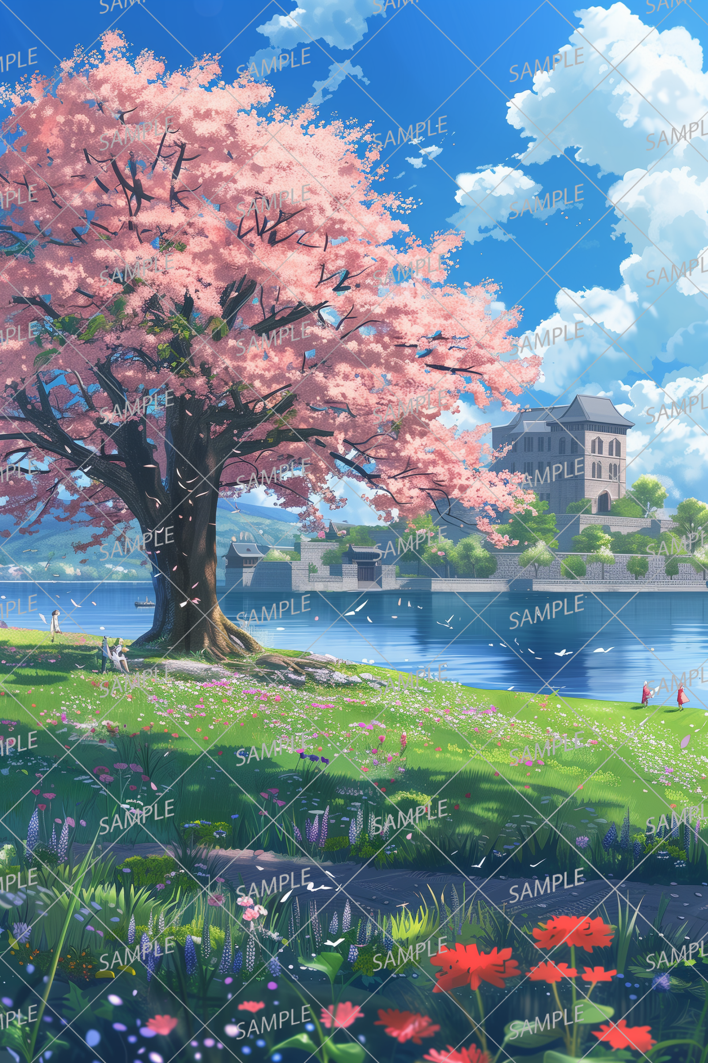 AC-0016 Grassland and cherry blossom trees