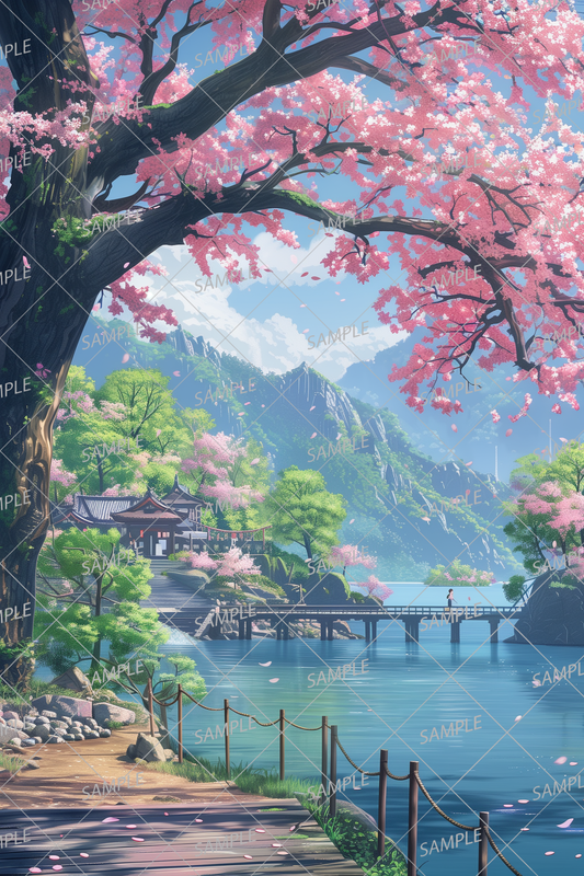 AC-0020 Cherry blossoms and mountains surrounding the temple