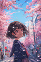 AC-0032 A female student turns around under the cherry blossoms, swaying in the wind