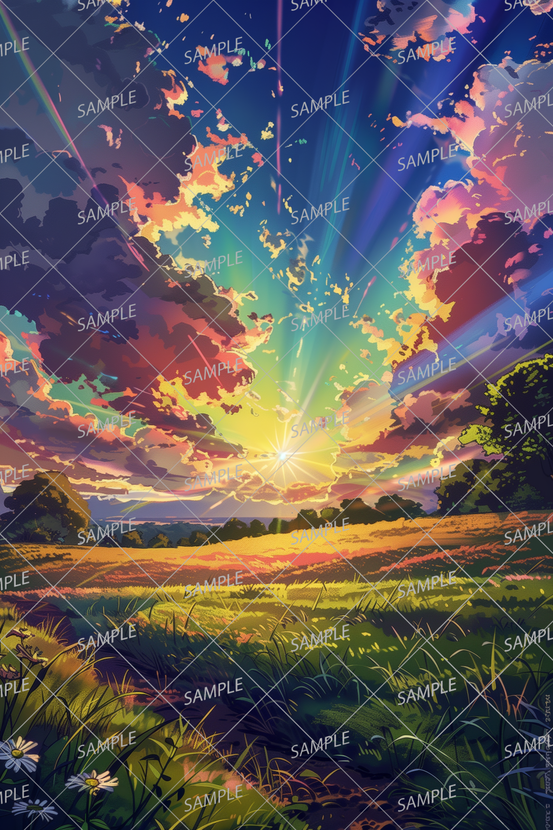 AC-0071 Seven-colored sunset and grassland