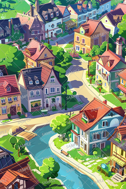 AC-0098 A colorful town under the blue sky