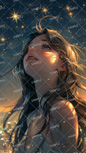 AC-0156 A girl with long eyelashes looking up at the starry sky