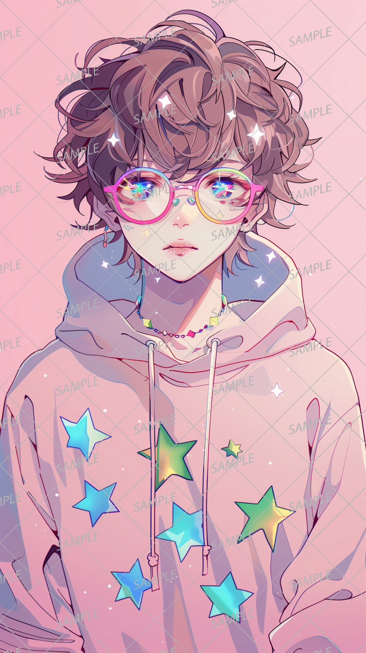 AC-0163 Genderless adult wearing a star hoodie