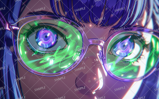 AC-0175 Close-up of a woman wearing yellow-green and purple glasses