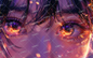 AC-0182 Close-up of sparkling eyes and a sunset cityscape