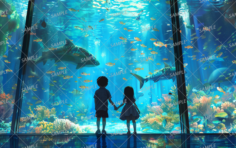 AC-0207 Little brothers standing in front of a large aquarium