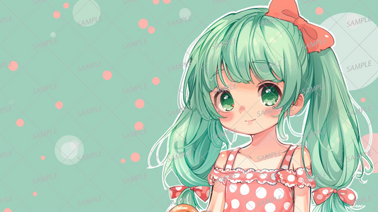 AC-0248 Green hair and ribbon girl wallpaper