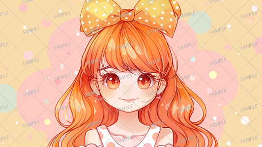 AC-0255 Girl Manga style orange polka dot girl