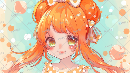 AC-0257 A girl with sparkling orange polka dot eyes