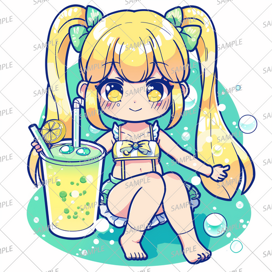 AC-0268 Blonde twin-tailed mini character girl and lemonade