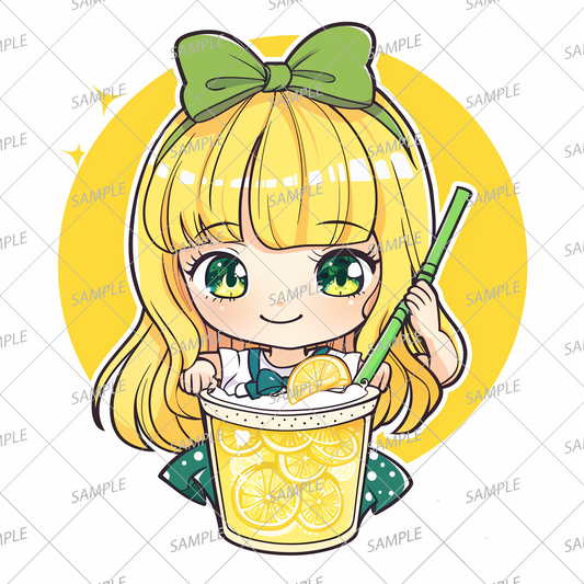 AC-0269 A girl with yellow hair holding a straw