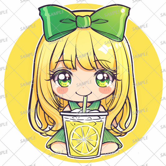 AC-0270 A young girl with yellow hair drinking lemon juice