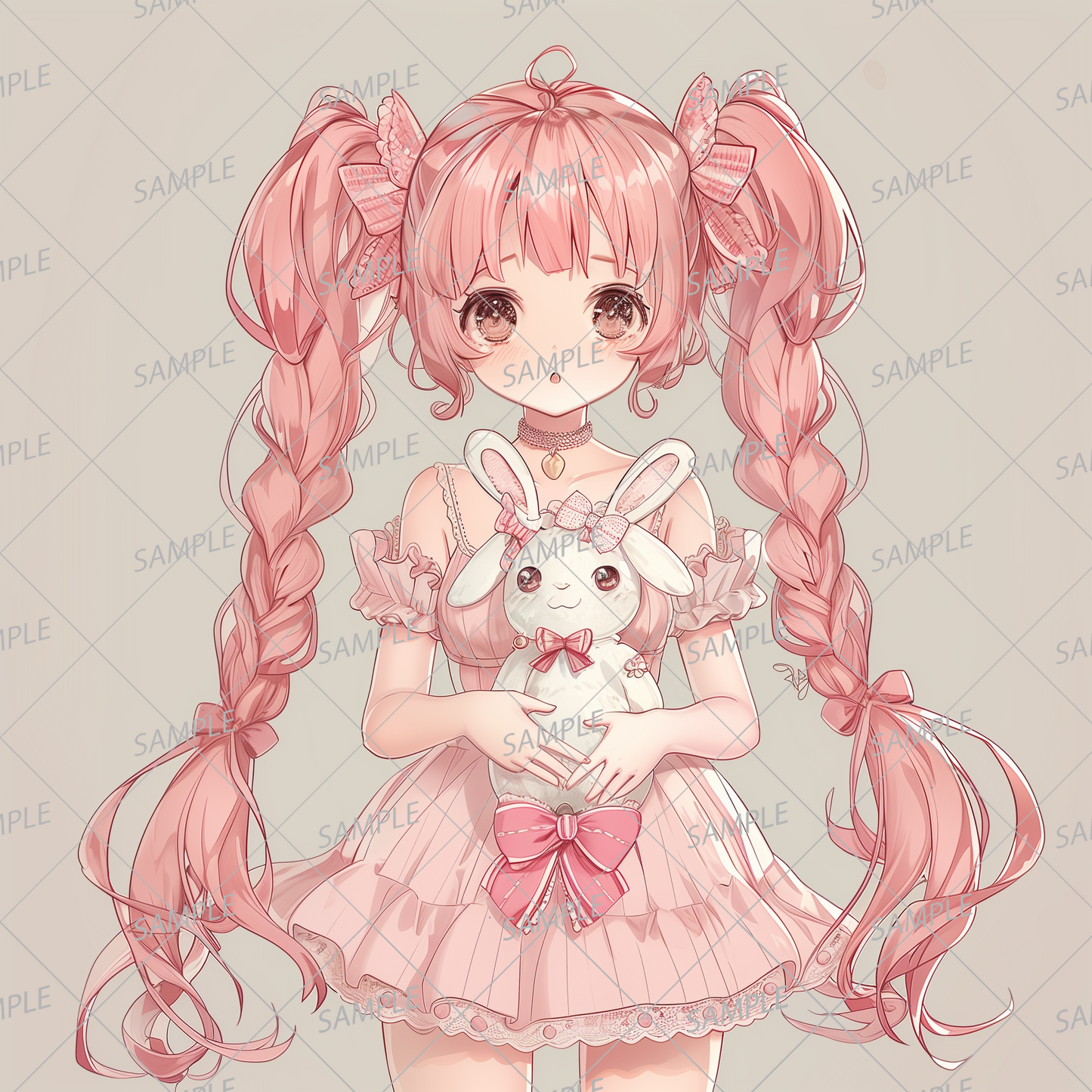 AC-0286 A girl with braids wearing a negligee and holding a stuffed animal