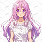 AC-0293 A woman with a troubled face, light purple-pink hair and an apron