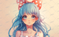 AC-0301 A girl with light blue hair wearing a retro, light-colored red polka dot ribbon