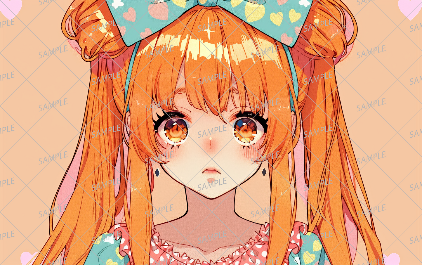 AC-0309 Colorful pop background and sad girl with orange hair