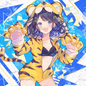 AC-0333 A cheerful girl wearing a tiger costume against a blue background