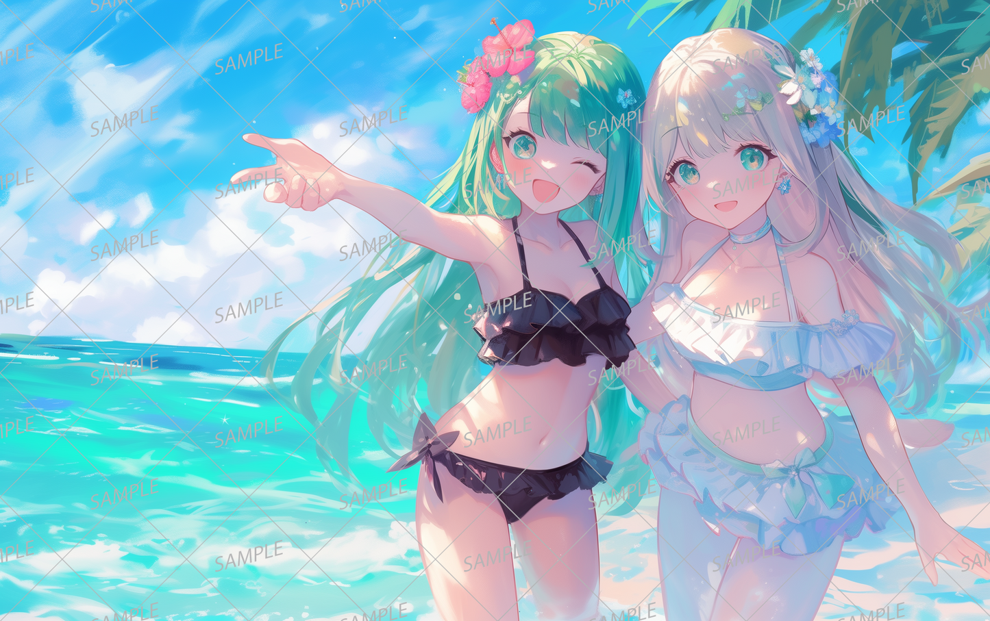 AC-0337 Two girls in bikinis having fun at the beach in summer