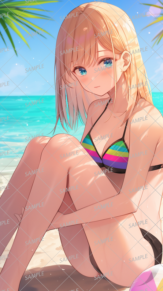 AC-0345 Pop straight blonde girl resting on the beach