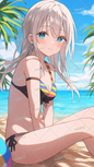 AC-0347 Silver-haired bikini girl resting in the shade of a tree by the sea