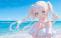 AC-0349 A girl with twin tails wearing a white swimsuit