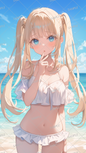 AC-0350 A girl with twin tails wearing a white frilly swimsuit