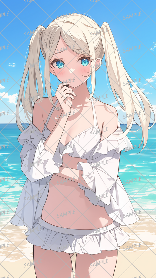 AC-0351 A girl with twin tails is having trouble being hit on at the beach