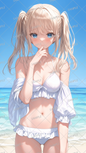 AC-0353 Blonde twin-tailed girl in trouble on the beach