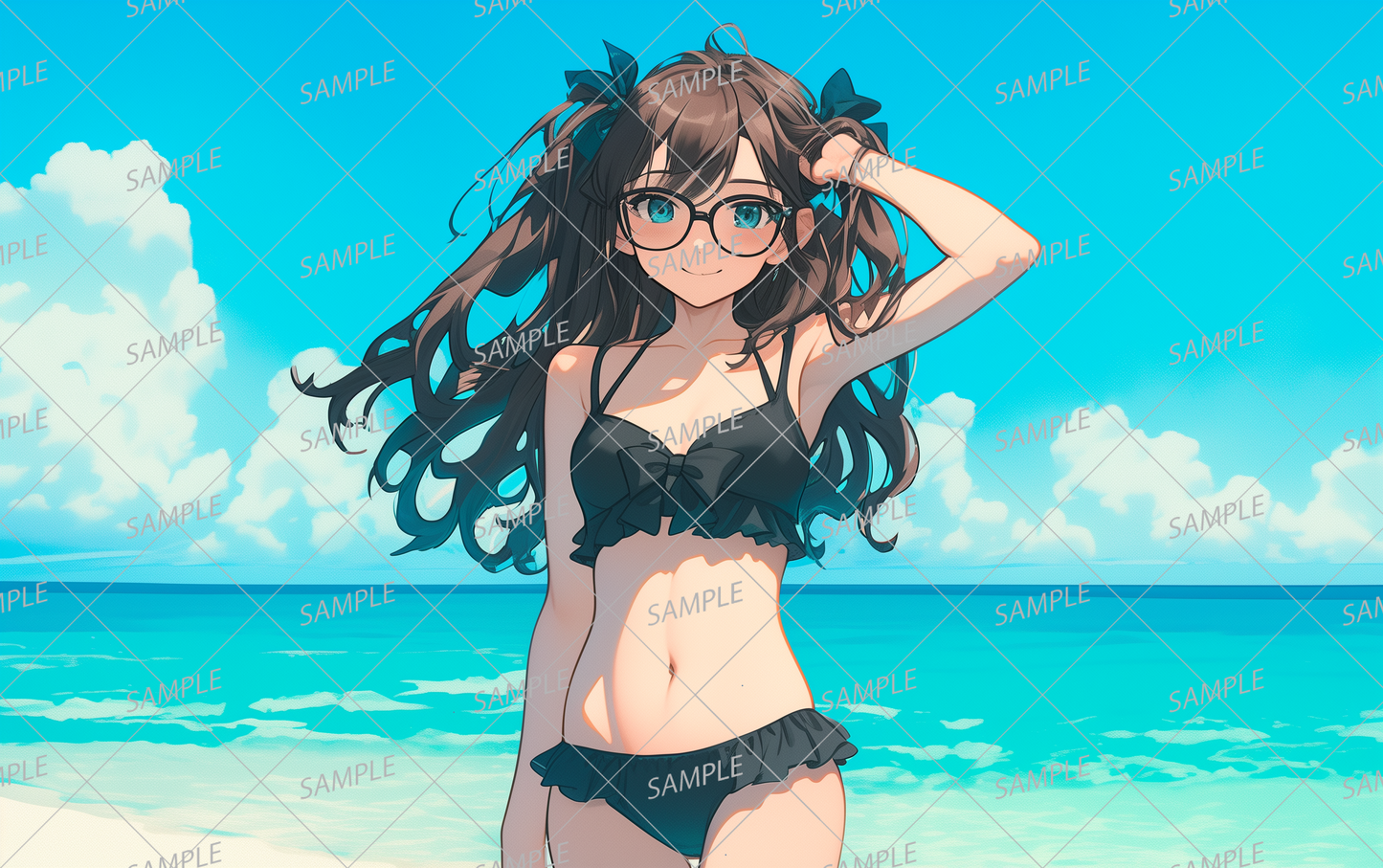 AC-0385 A woman in a black bikini wearing black-rimmed glasses