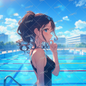 AC-0392 A mature woman wearing a competitive swimsuit in swimming class