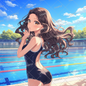 AC-0393 A girl in a competitive swimsuit telling a secret by the pool