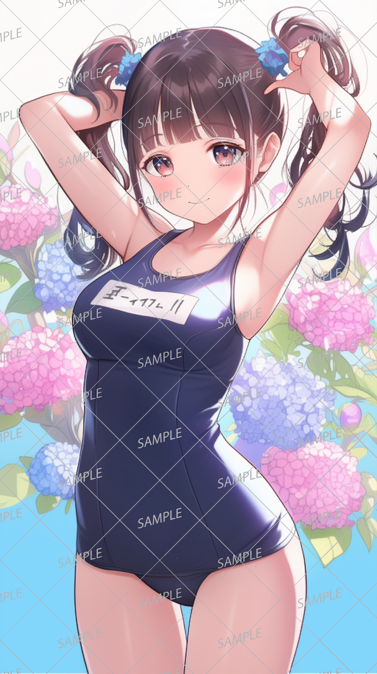 AC-0400 A sweet girl surrounded by flowers wearing a twin-tailed swimsuit