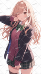 AC-0430 A blonde girl wearing a blazer and winking sleepily