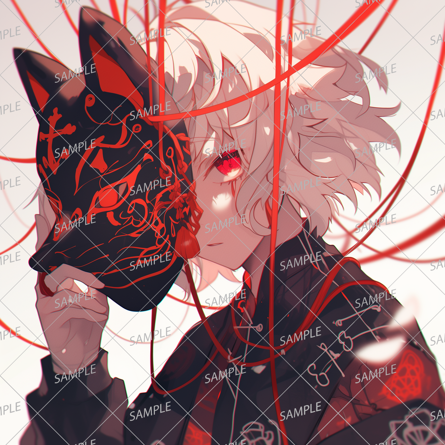 AC-0457 Mysterious fox mask and white-haired character wrapped in red thread